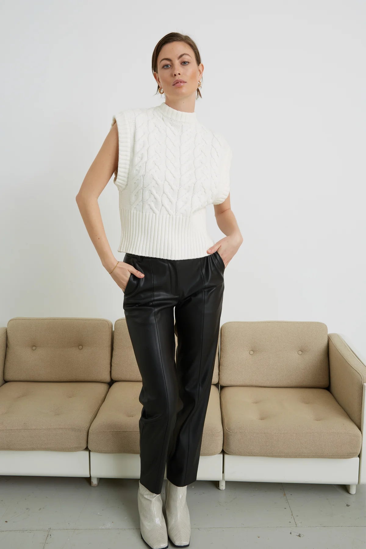 Black leather look pants best sale