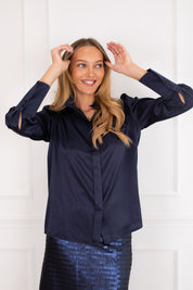 Navy Silk Blouse