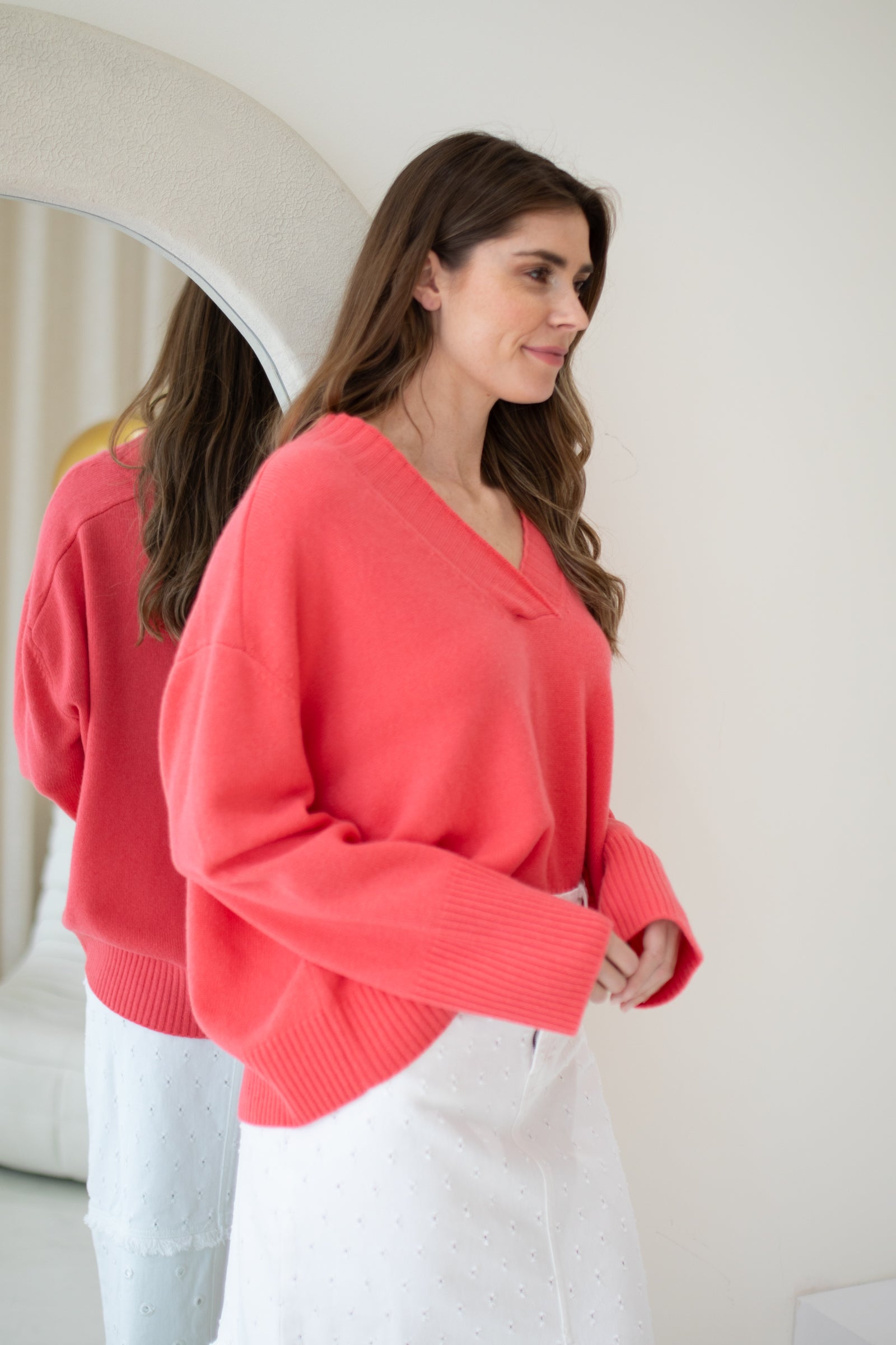 Coral V Neck Jumper