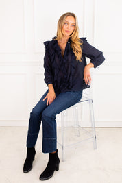 Navy Ruffle Blouse