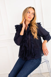 Navy Ruffle Blouse