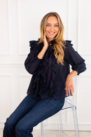 Navy Ruffle Blouse