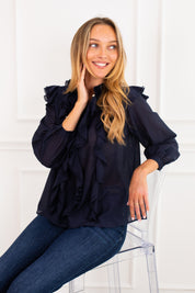 Navy Ruffle Blouse