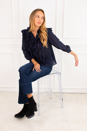 Navy Ruffle Blouse