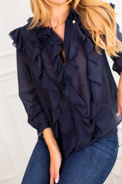 Navy Ruffle Blouse