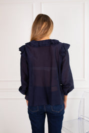 Navy Ruffle Blouse
