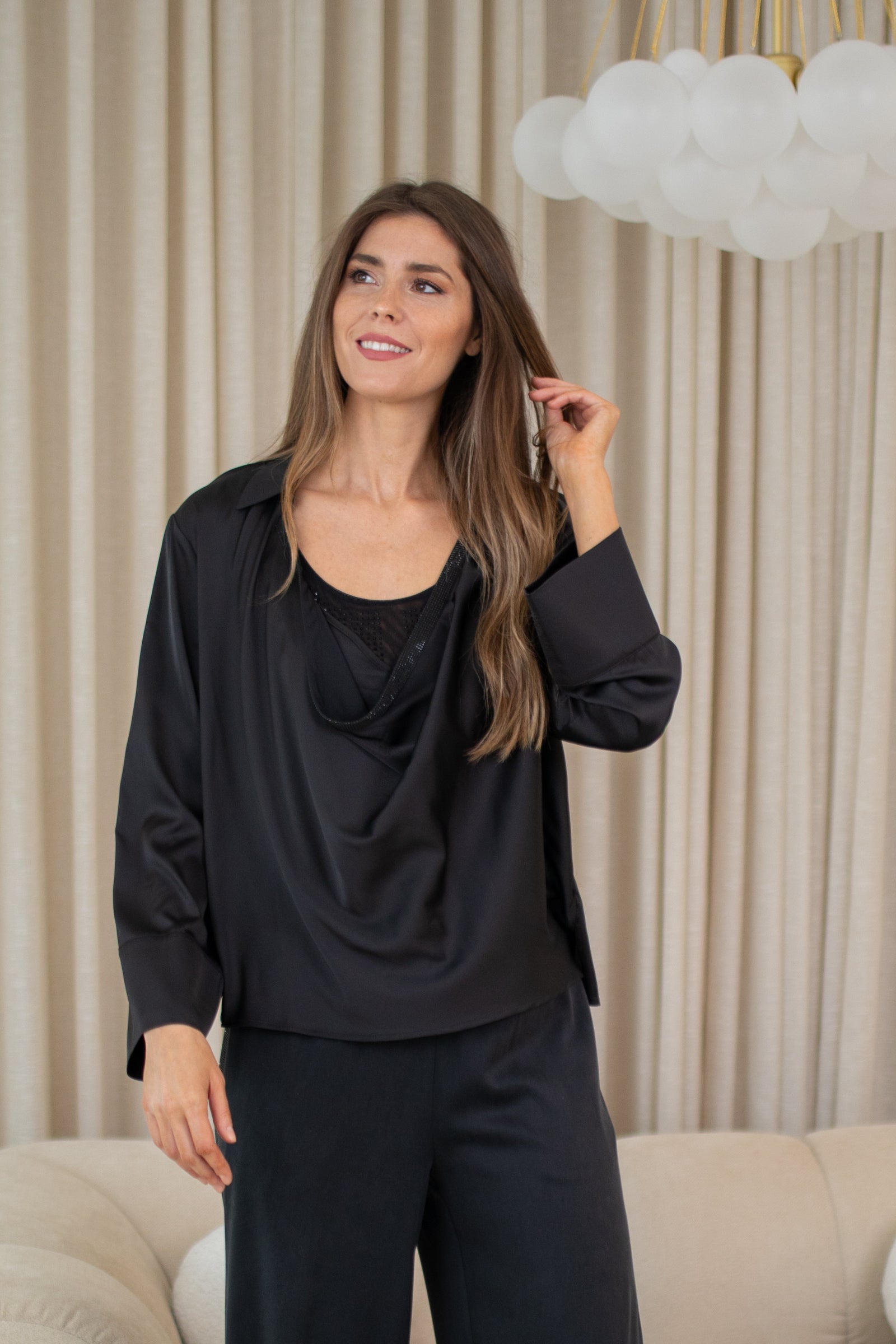 Agen Black Satin Shirt