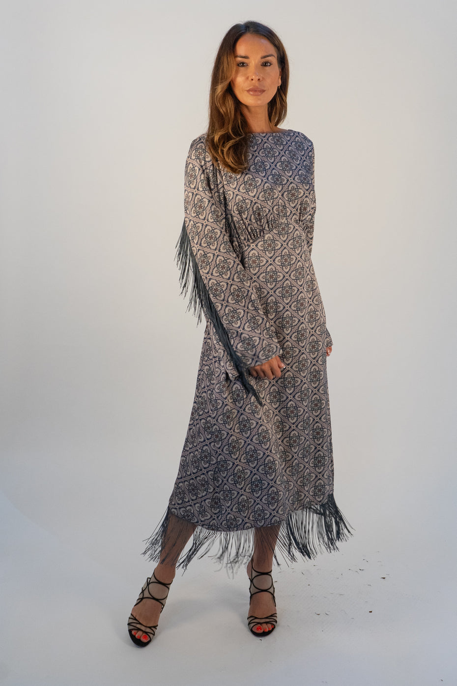 Long sleeve discount fringe dresses