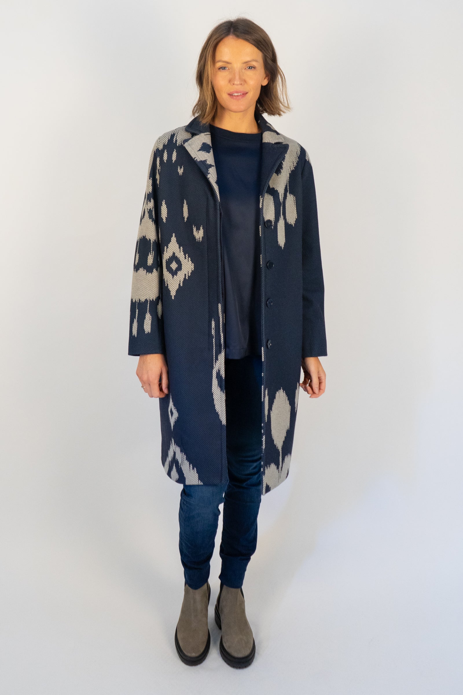 Navy Ikat Coat