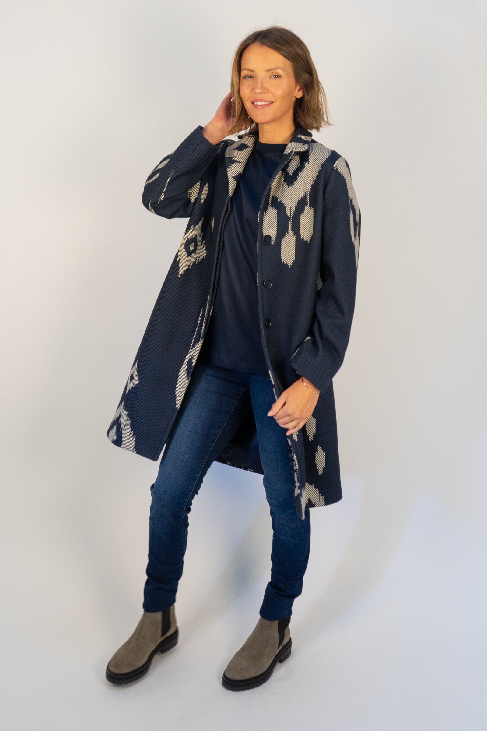 Navy Ikat Coat