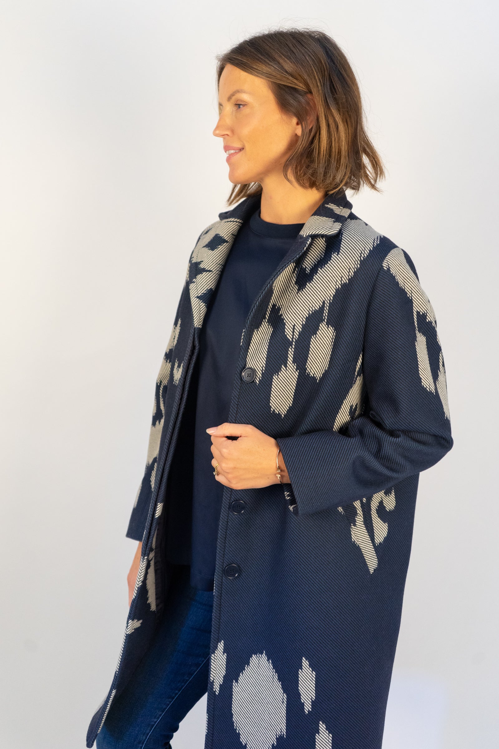 Navy Ikat Coat