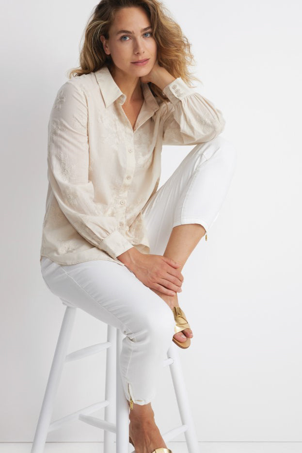 Laila Ecru Zip Detail Jeans